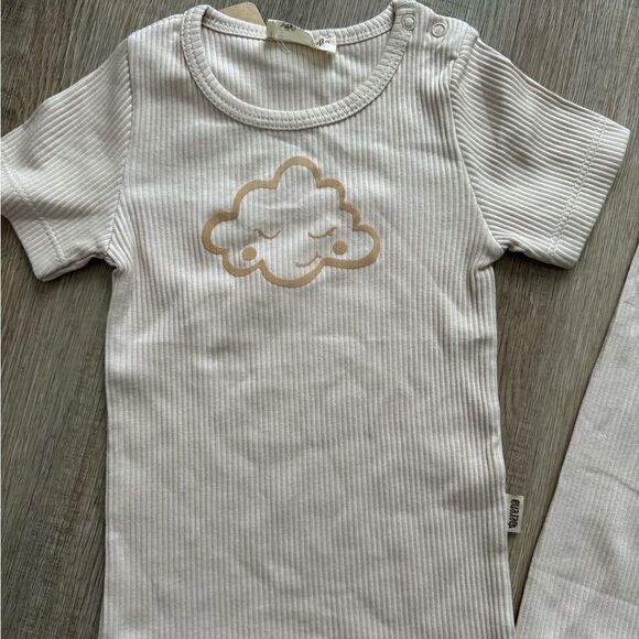 ORGANIC COTTON RIBBED PAJAMAS SET GENDER NEUTRAL NATURAL COLOR - Picture 3 of 5